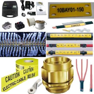 Caution Tape, Unistrut channel and cable mesh, cable tags, underground route markers, cable termination, cable glands, cable Lugs, cable identification, conduit pipe, conduit end bush and panels, DBs, cable clamps, conduit clamps, cable clamps, earth rod, earth plate, copper, earth pit, threading rod, cable drum jack, rollers, overhead line tower, solar poles
