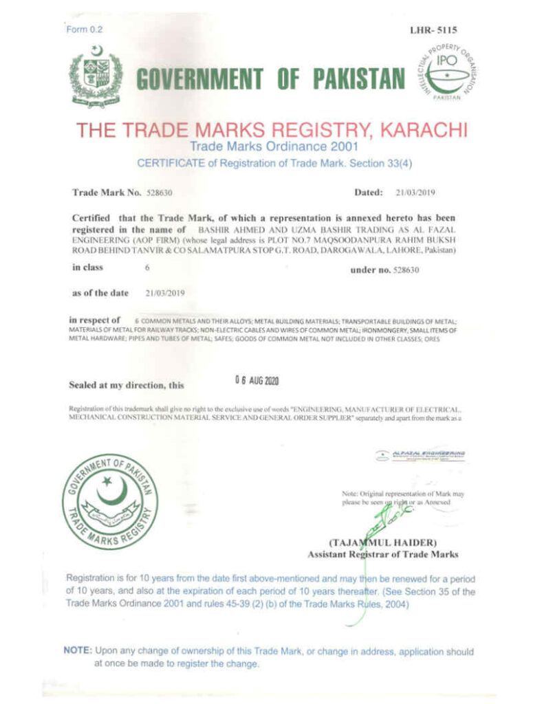Trade Mark Registered Certificate